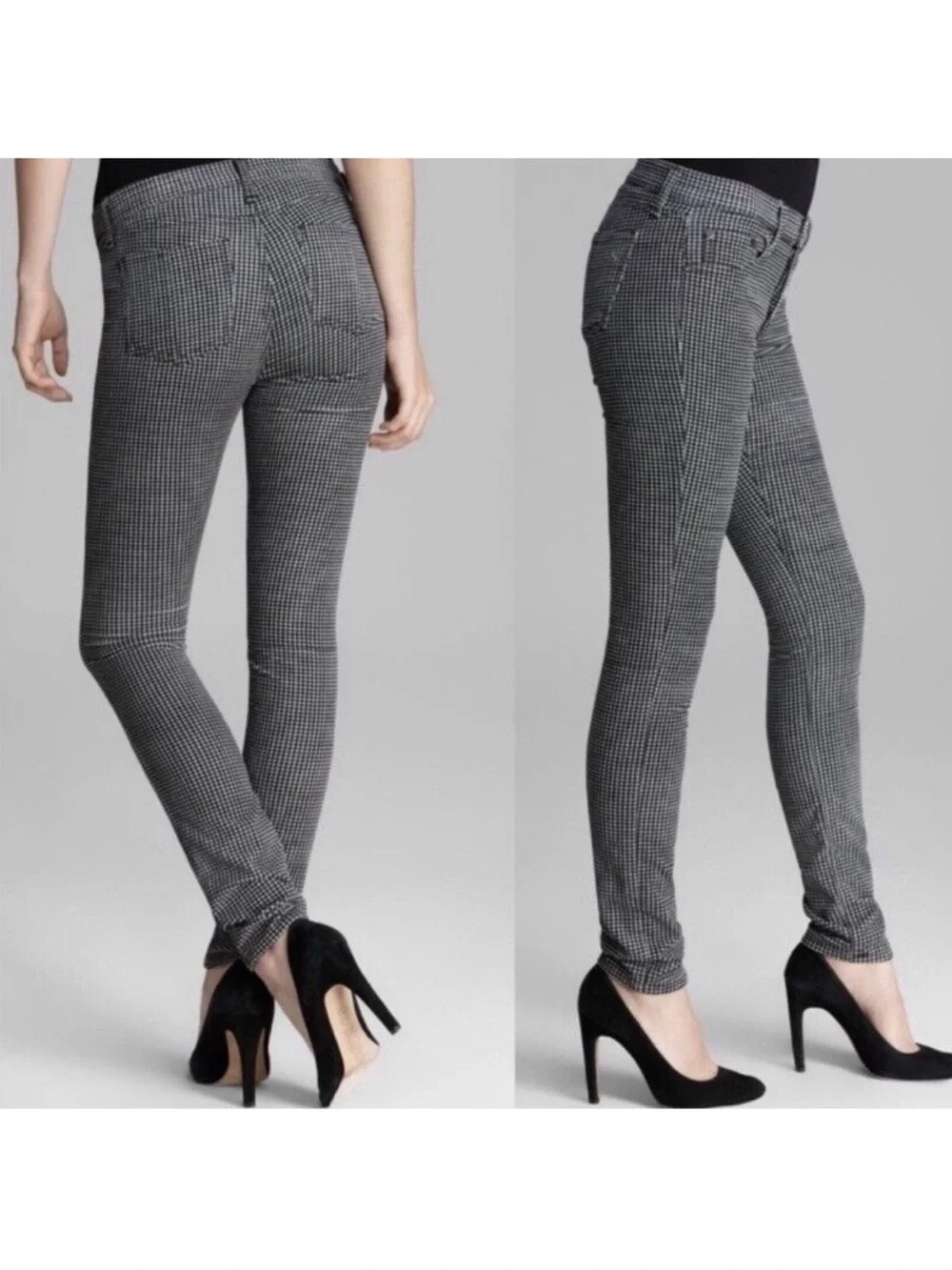 rag & bone Black and White Mini Hound Velvet Skinny Jean